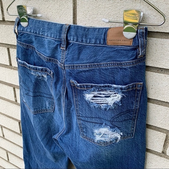 American Eagle 90s Boyfriend Distressed Ripped Destroyed Jeans Blue 00 Short - Picture 13 of 16